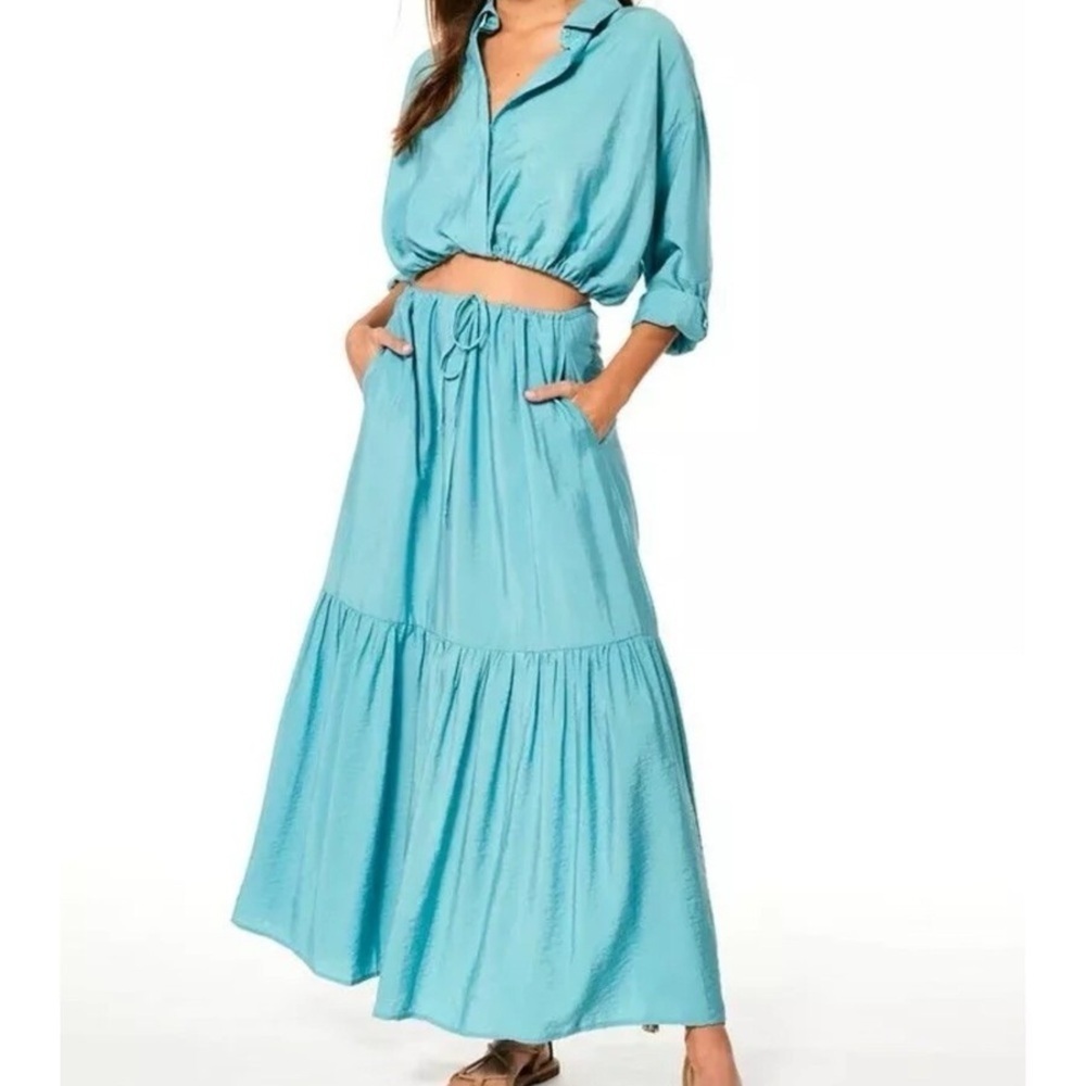 NWT Young Fabulous & Broke YFB Julep Turquoise Tiered Maxi Skirt and Top Set